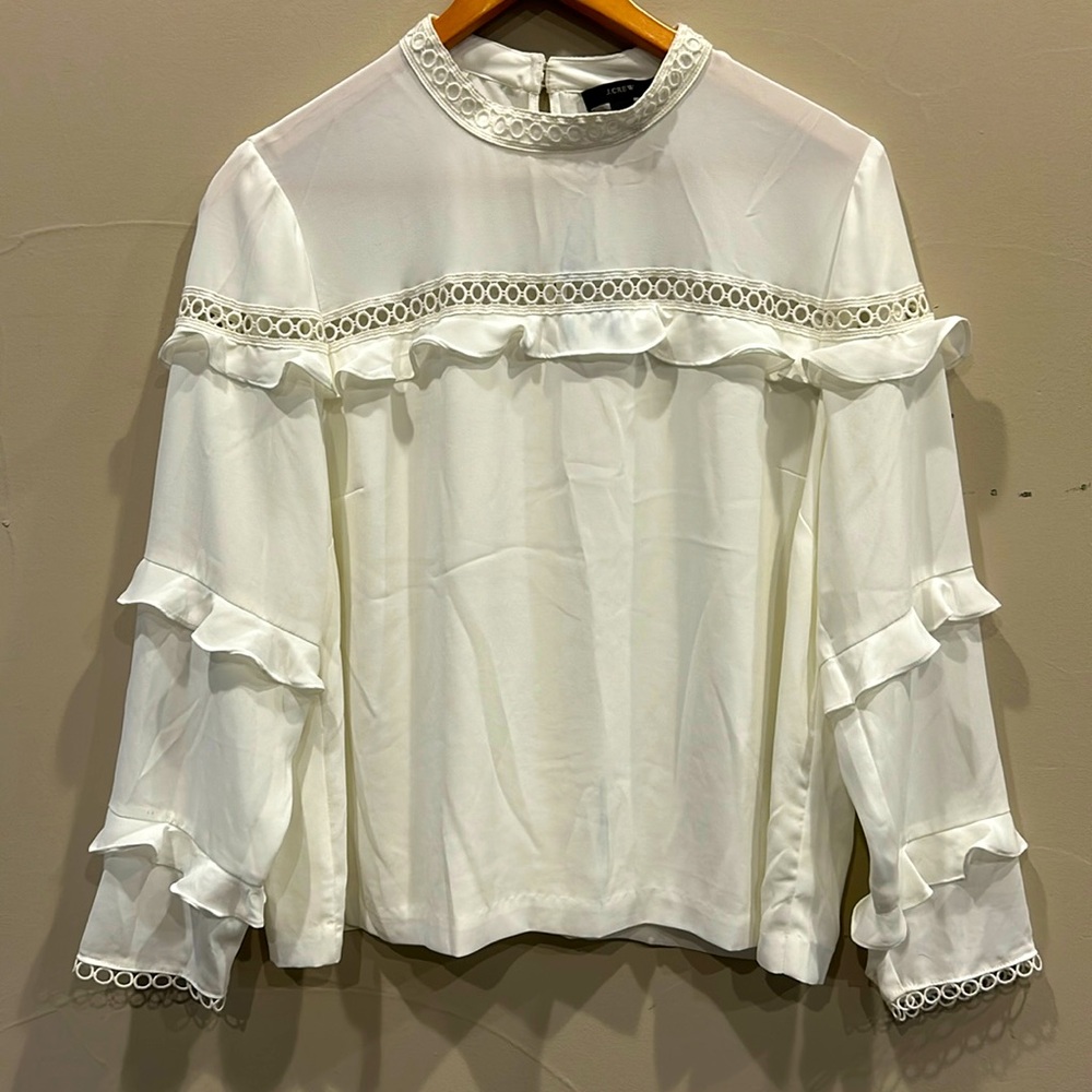 JCREW white ruffle blouse size 14
